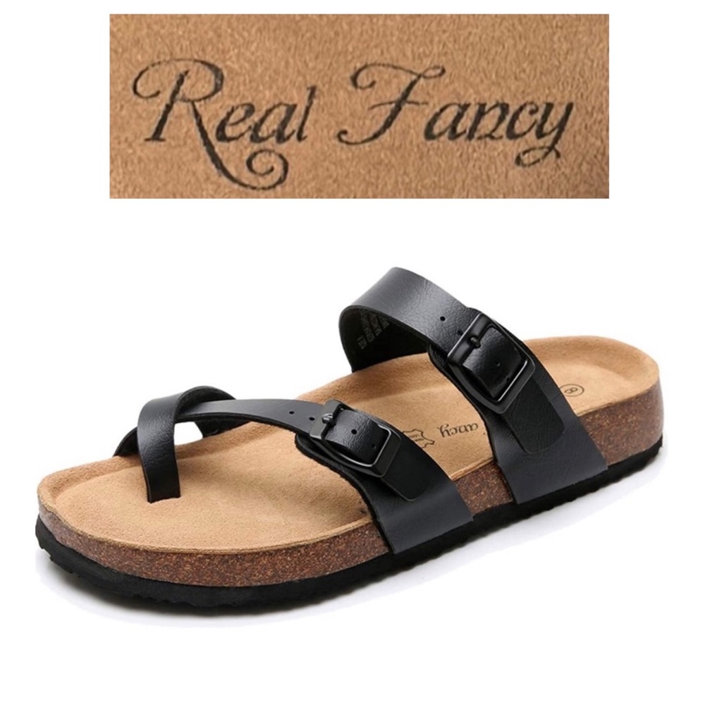 Men Toe Ring Flat Leather Sandals - image 1